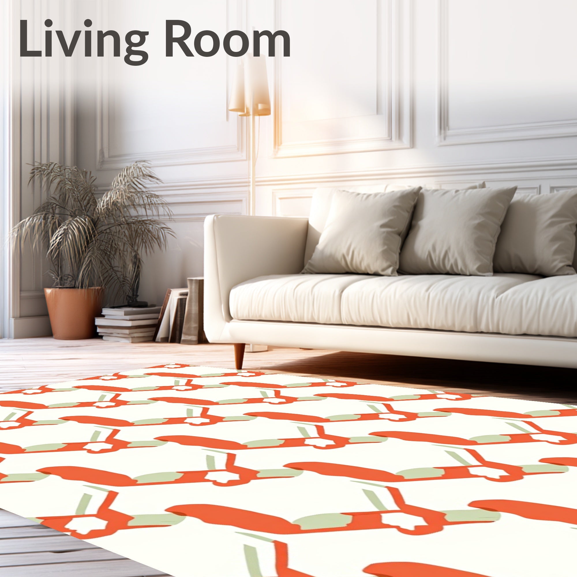 Coral and Sage Abstract Interlocking Shapes Rug