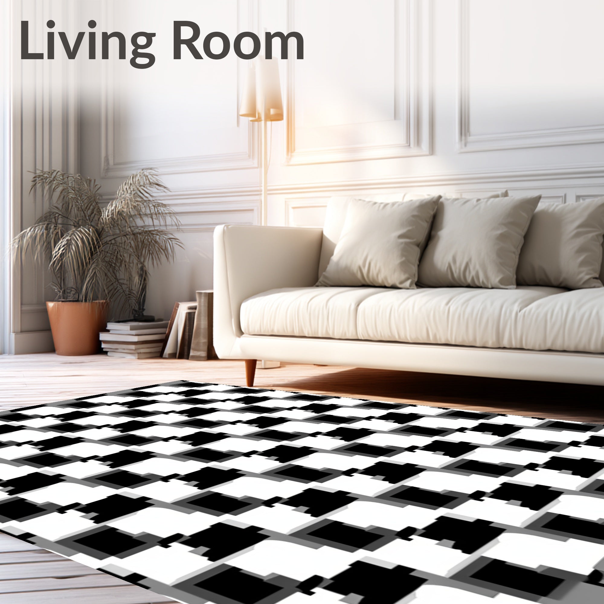Black White Abstract Squared Grid Rug