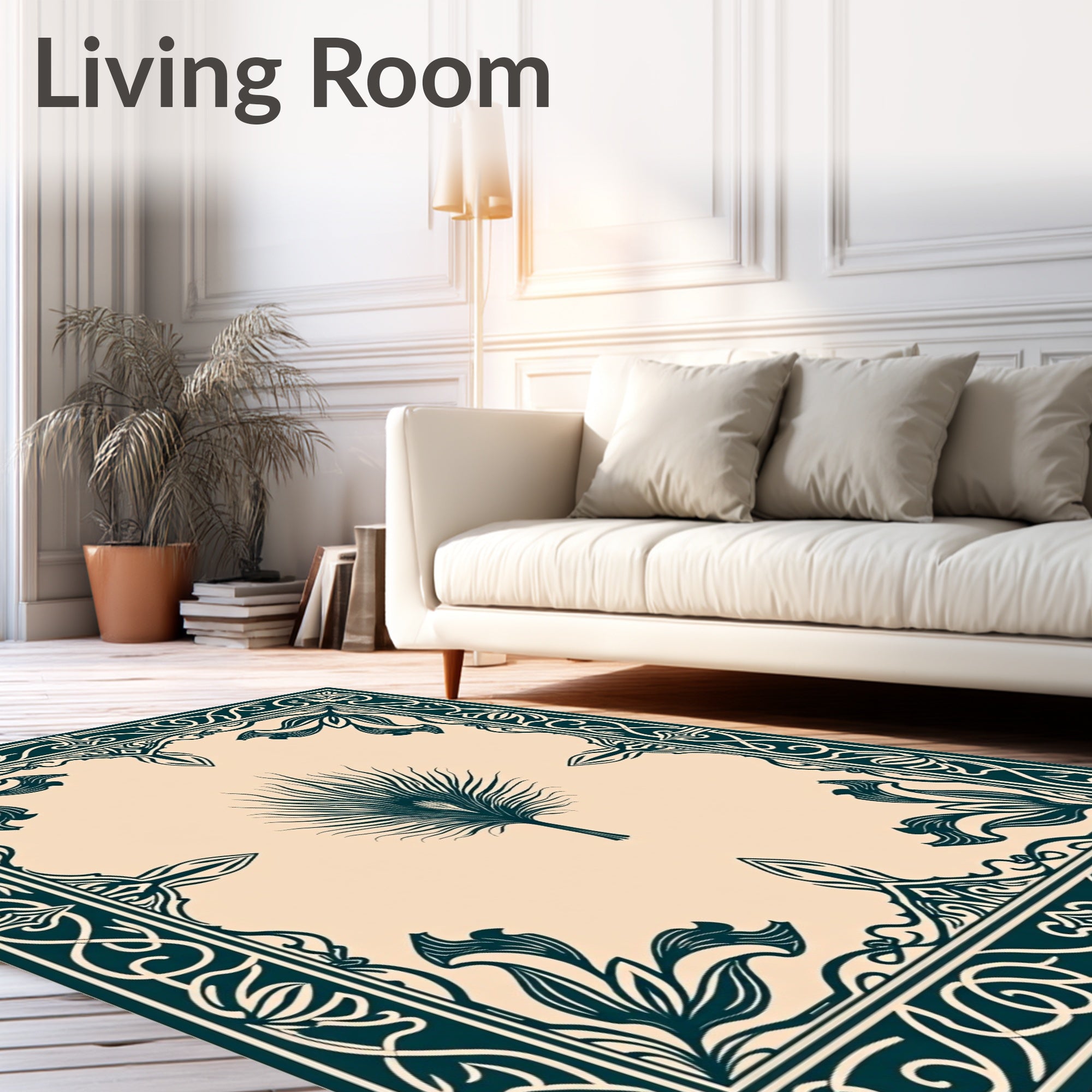 Green Palm Leaf Frame Rug