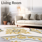 Gold Gray Baroque Scroll Ornament Rug