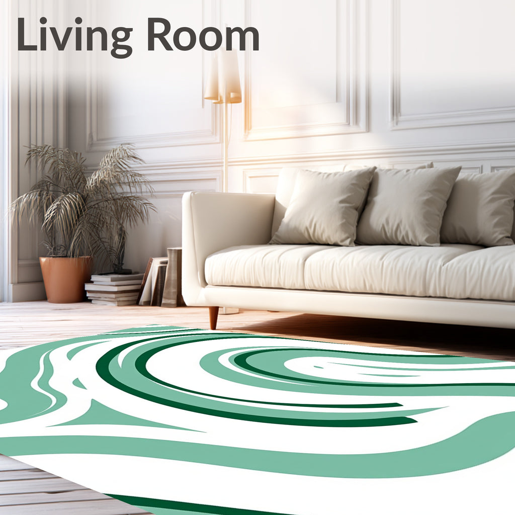 Teal And Emerald Swirl Lines Rug
