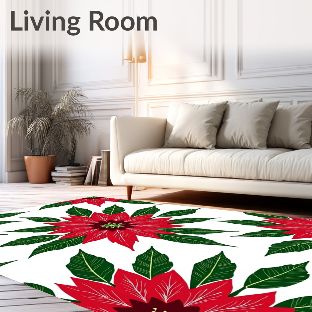 Bold Red Poinsettia Floral Medallion Rug