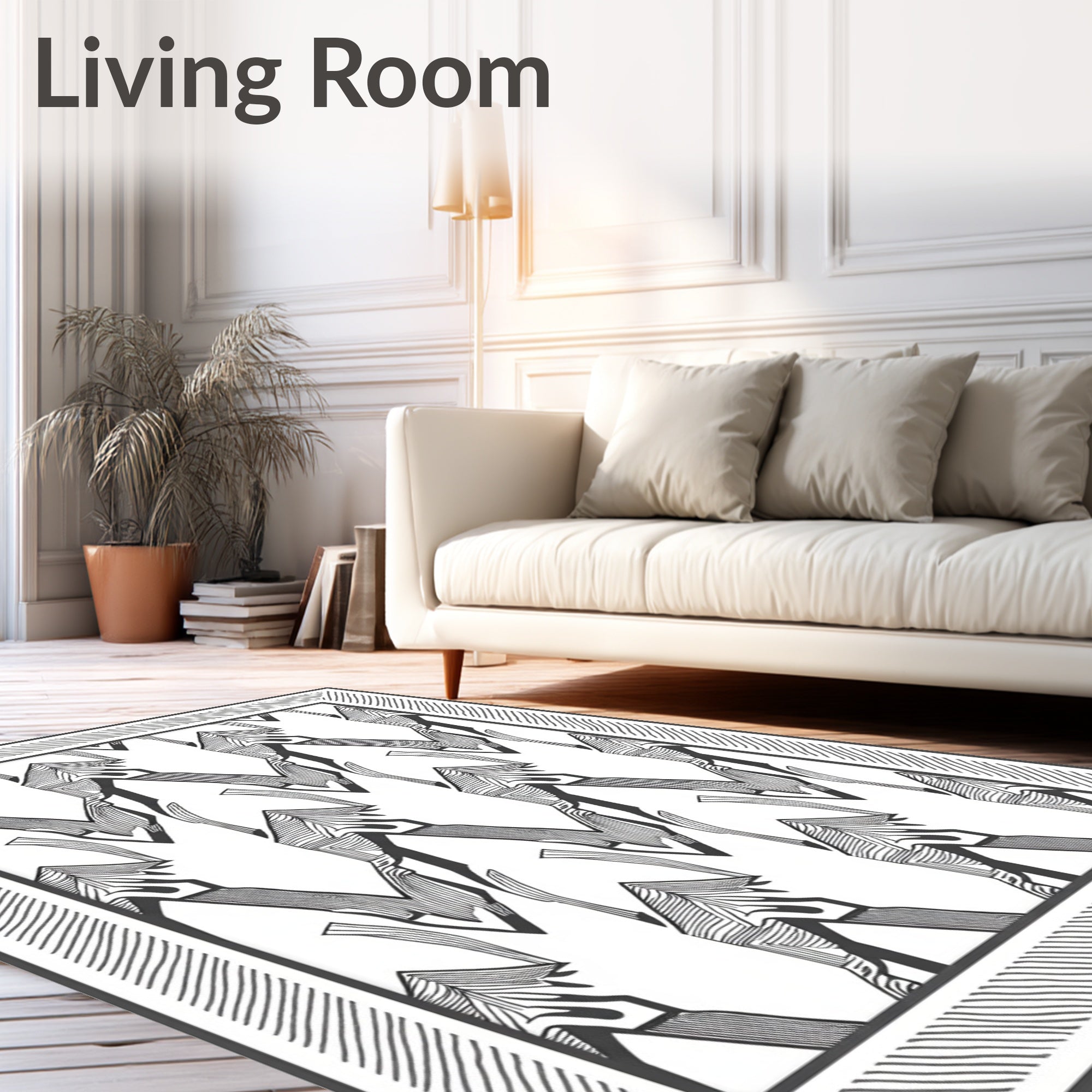 Monochromatic Abstract Zigzag Geometric Rendering Rug