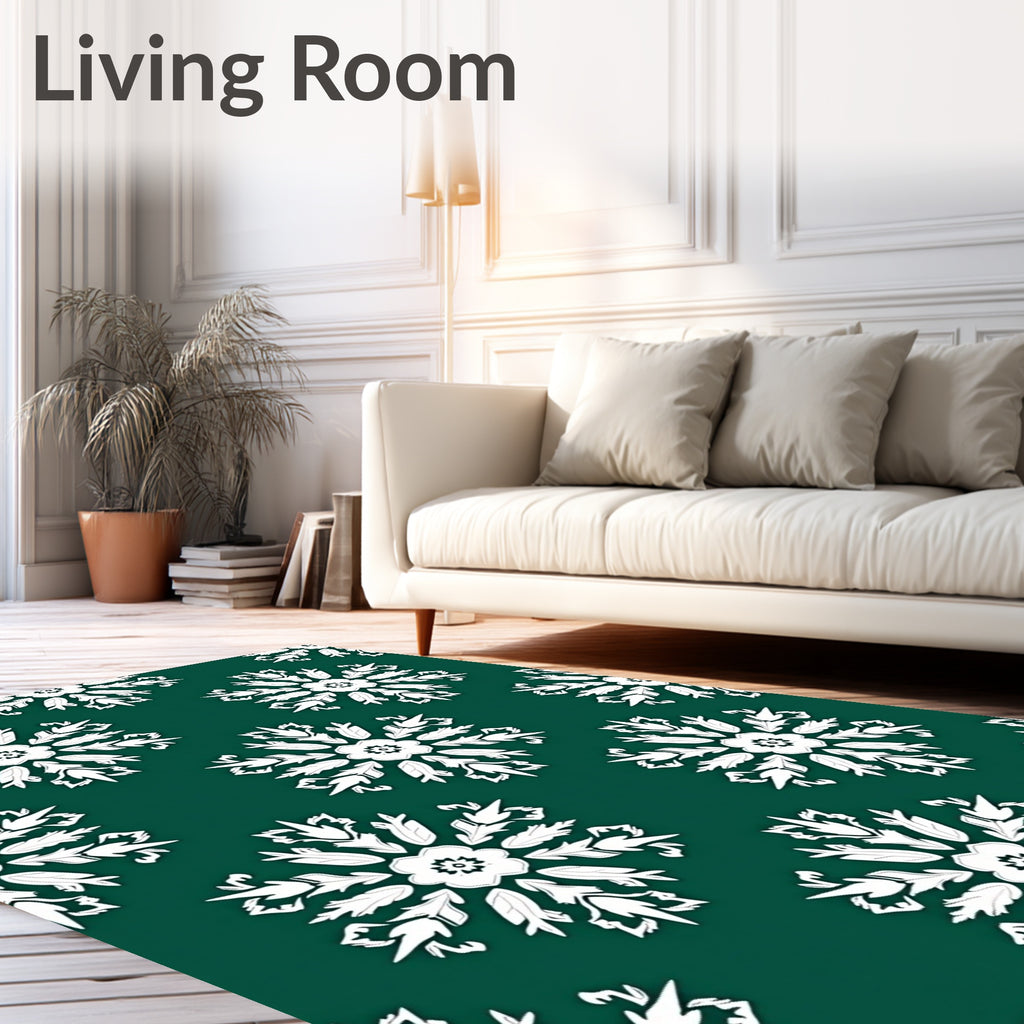 Dark Teal White Floral Medallion Rug