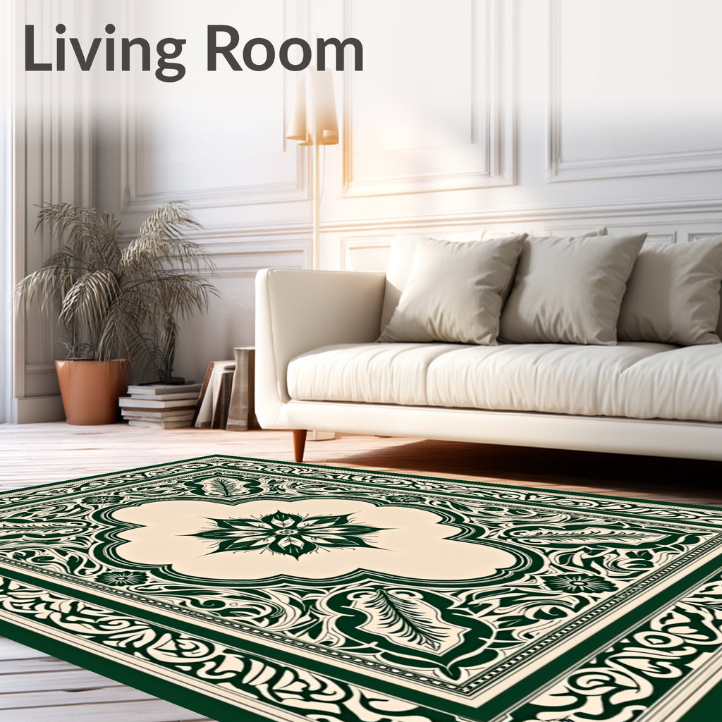 Deep Forest Green Floral Medallion Rug