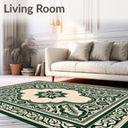 Deep Forest Green Floral Medallion Rug