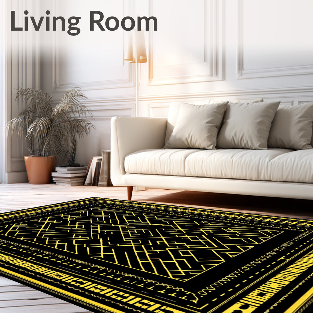Yellow Geometric Interlocking Lines Rug