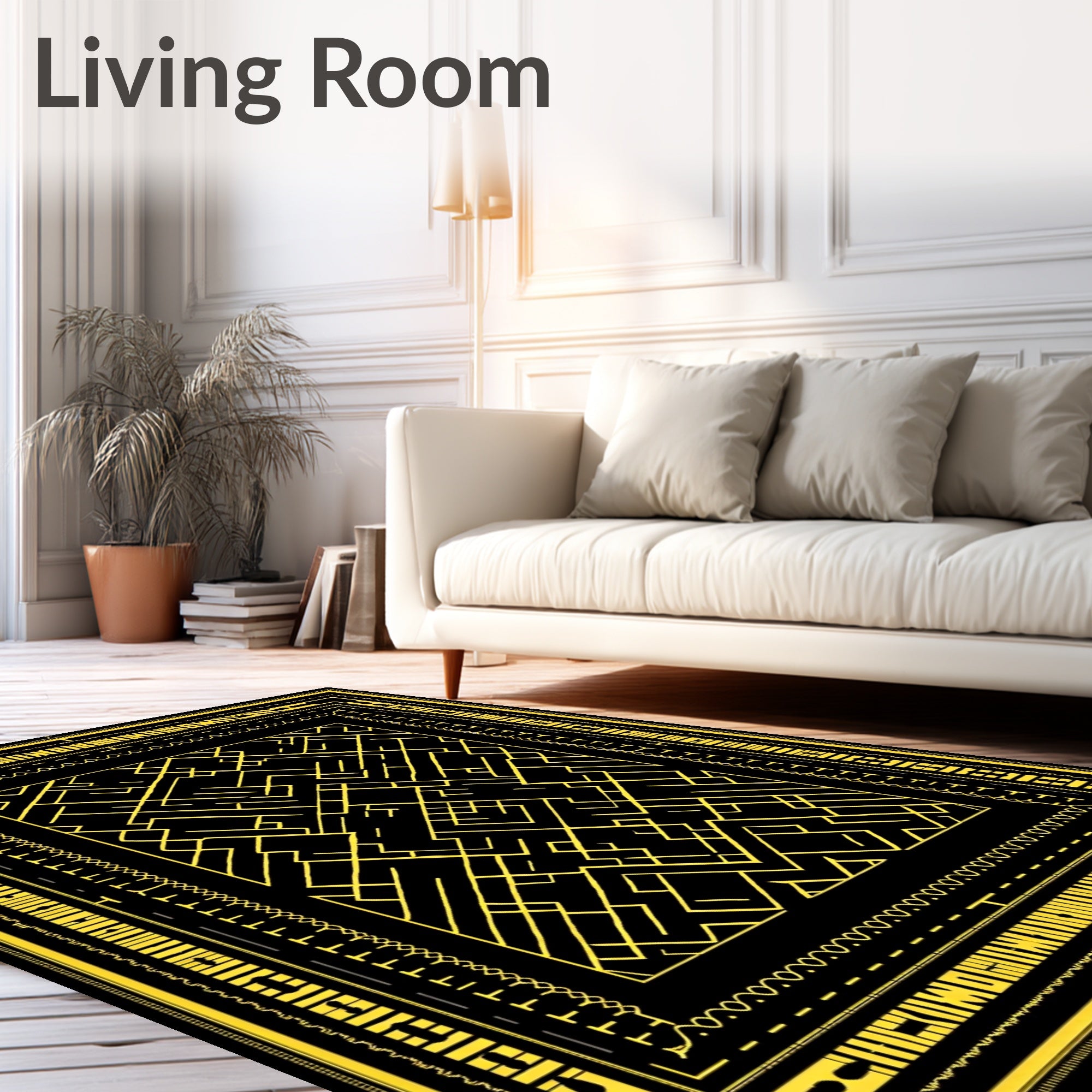 Yellow Geometric Interlocking Lines Rug