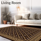 Rich Chocolate Geometric Lattice Border Rug