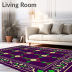 Rich Plum Medallions Green Floral Border Rug