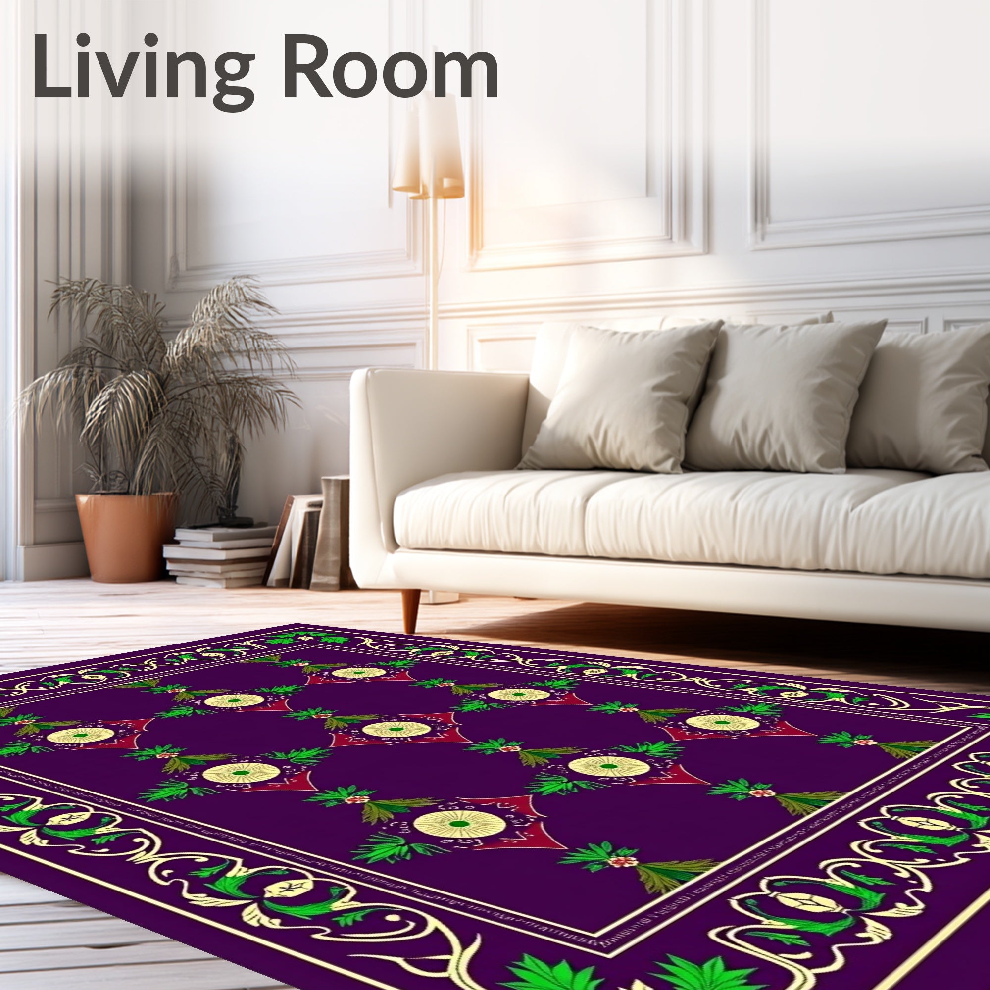 Rich Plum Medallions Green Floral Border Rug