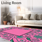 Pink Teal Floral Swirl Starburst Rug