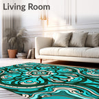 Aqua Teal Ivory Symmetric Floral Rug