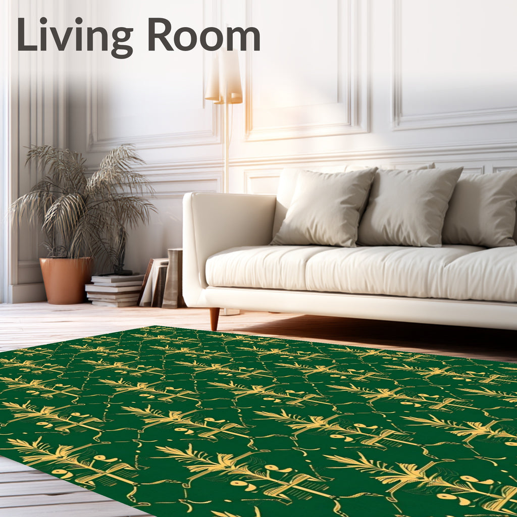 Emerald Gold Ornate Foliage Medallion Rug
