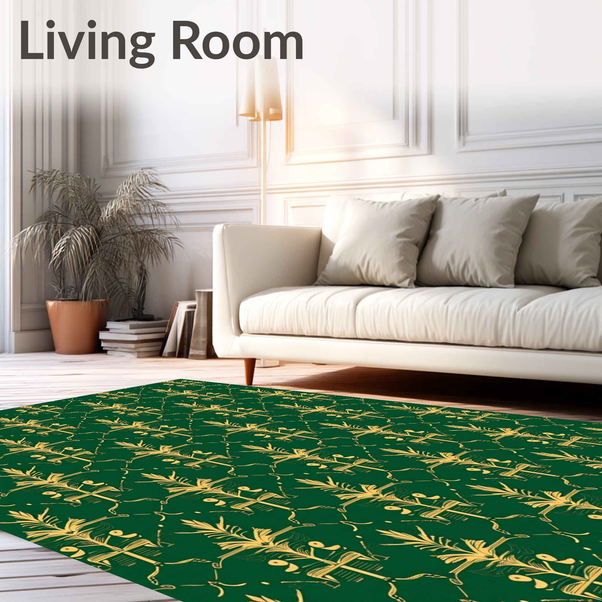 Emerald Gold Ornate Foliage Medallion Rug