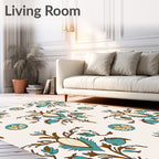Ornate Teal Floral Scrollwork Rug