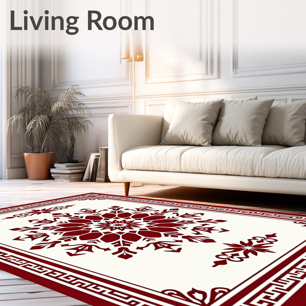 Crimson Medallion Greek Key Border Rug