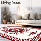 Crimson Medallion Greek Key Border Rug