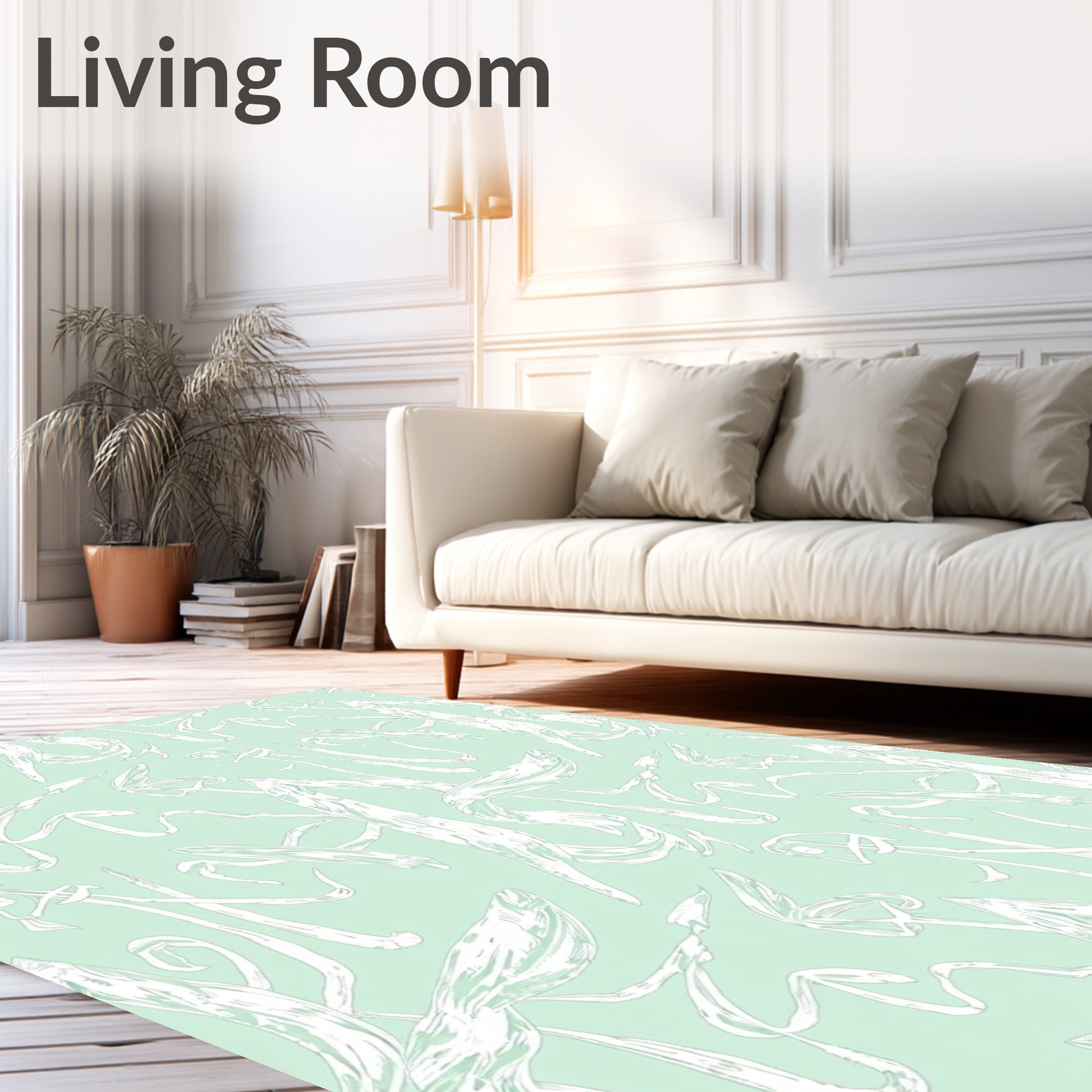 Mint Green Abstract Organic Swirl Rug