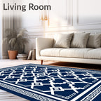 Classic Navy White Geometric Lattice Rug