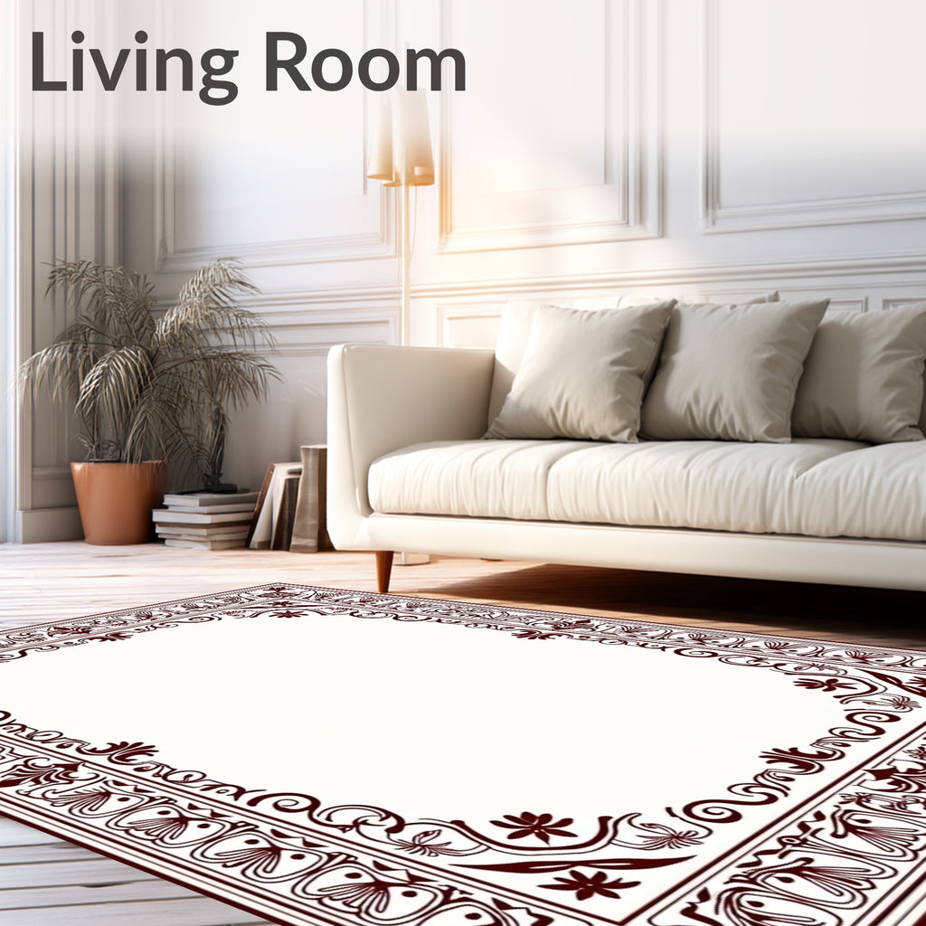 Ornate Crimson Floral Border Rug