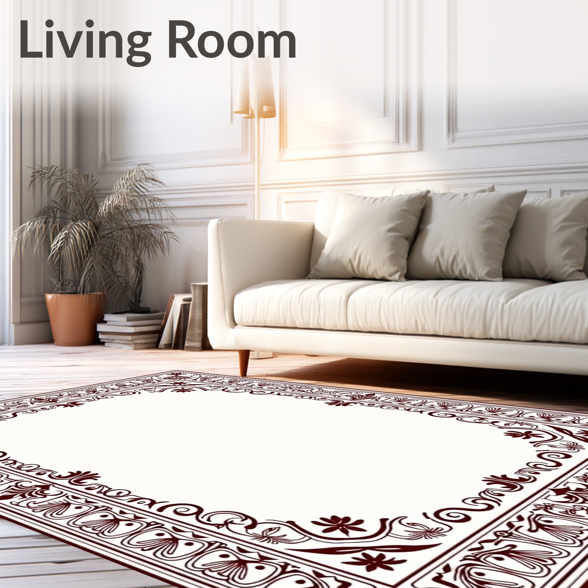 Ornate Crimson Floral Border Rug