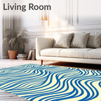 Oceanic Blue Wavy Lines Rug