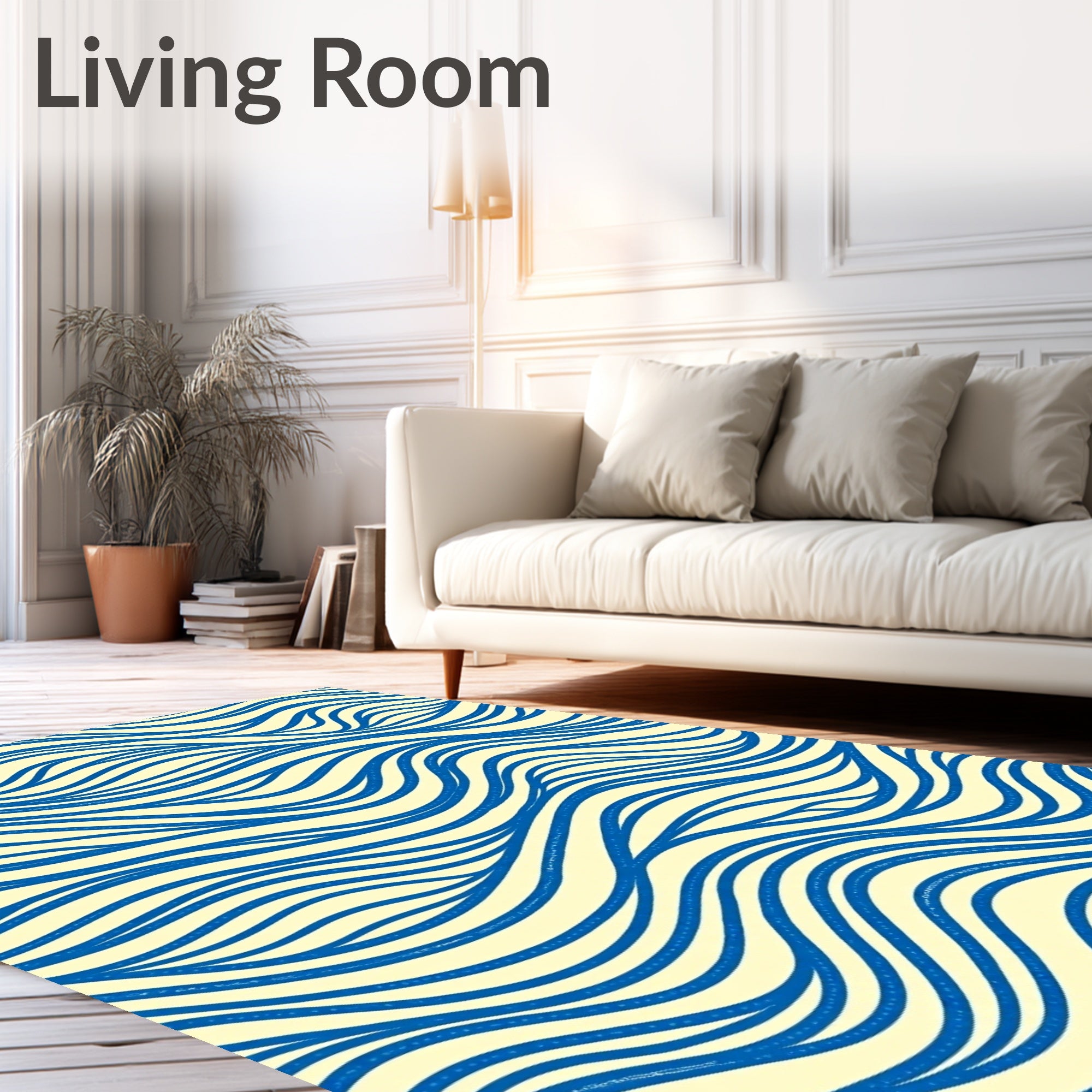 Oceanic Blue Wavy Lines Rug