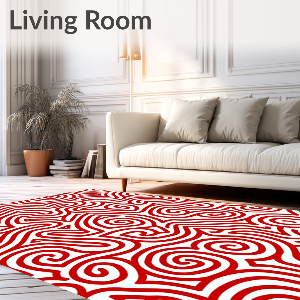 Bold Red Abstract Swirl Rug