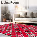 Bold Red White Black Geometric Medallion Rug