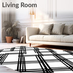 Bold Black White Intersecting Lines Rug
