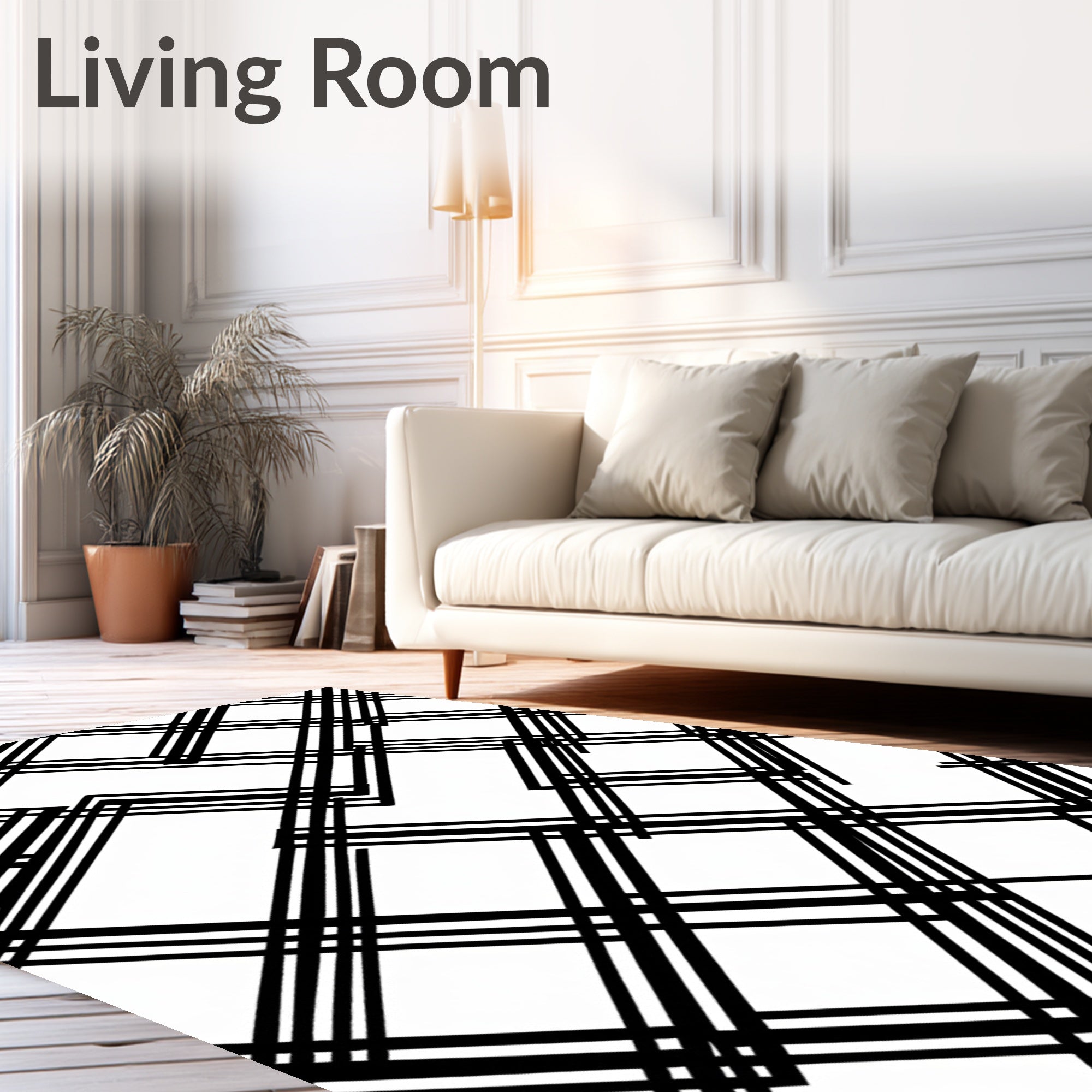 Bold Black White Intersecting Lines Rug