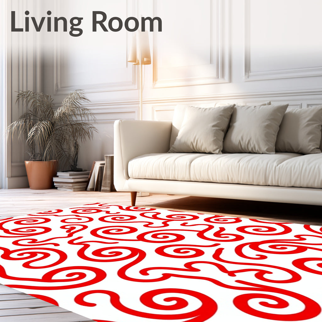 Bold Red Swirls Serpentine Flow Rug