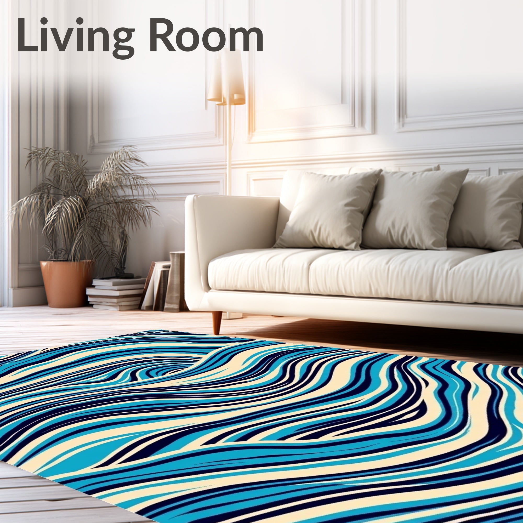 Ocean Blue Swirling Wave Rug