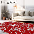 Crimson Snowflake Mandala Folk Art Rug