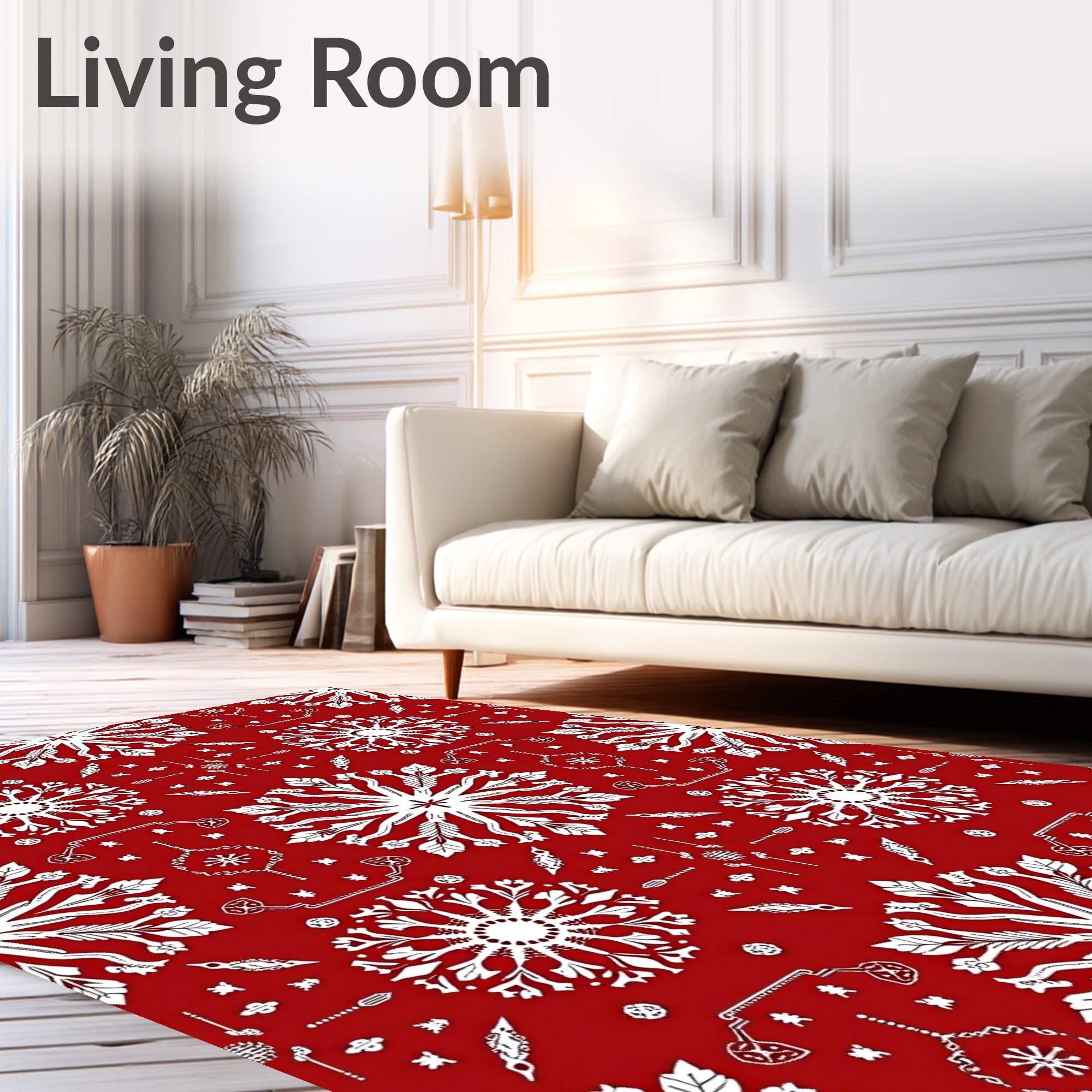 Crimson Snowflake Mandala Folk Art Rug