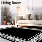 Classic Black White Geometric Border Rug