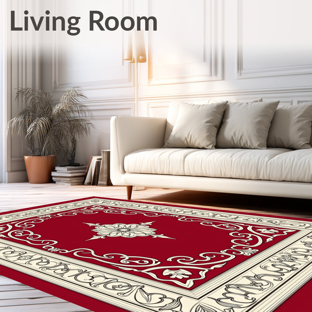 Rich Crimson Floral Medallion Border Rug