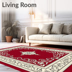Rich Crimson Floral Medallion Border Rug
