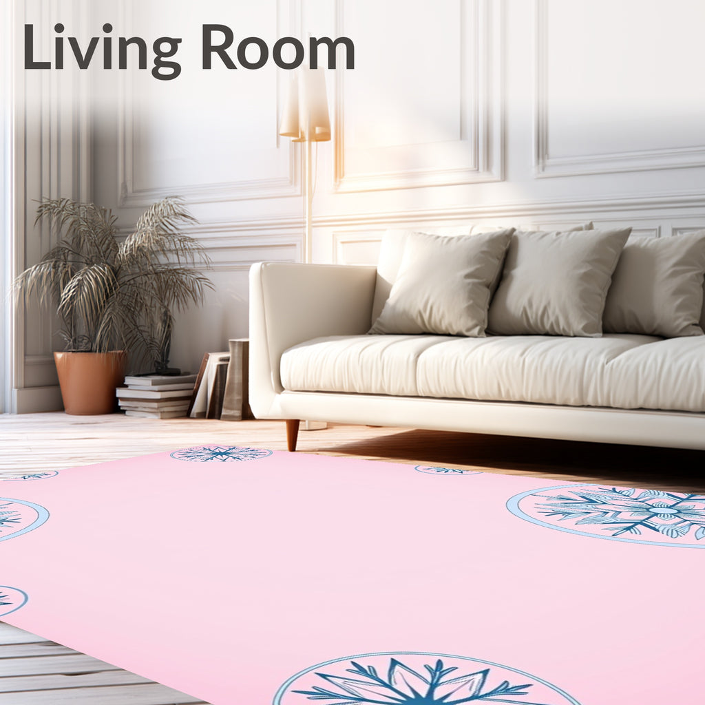 Soft Pink Snowflake Mandala Rug
