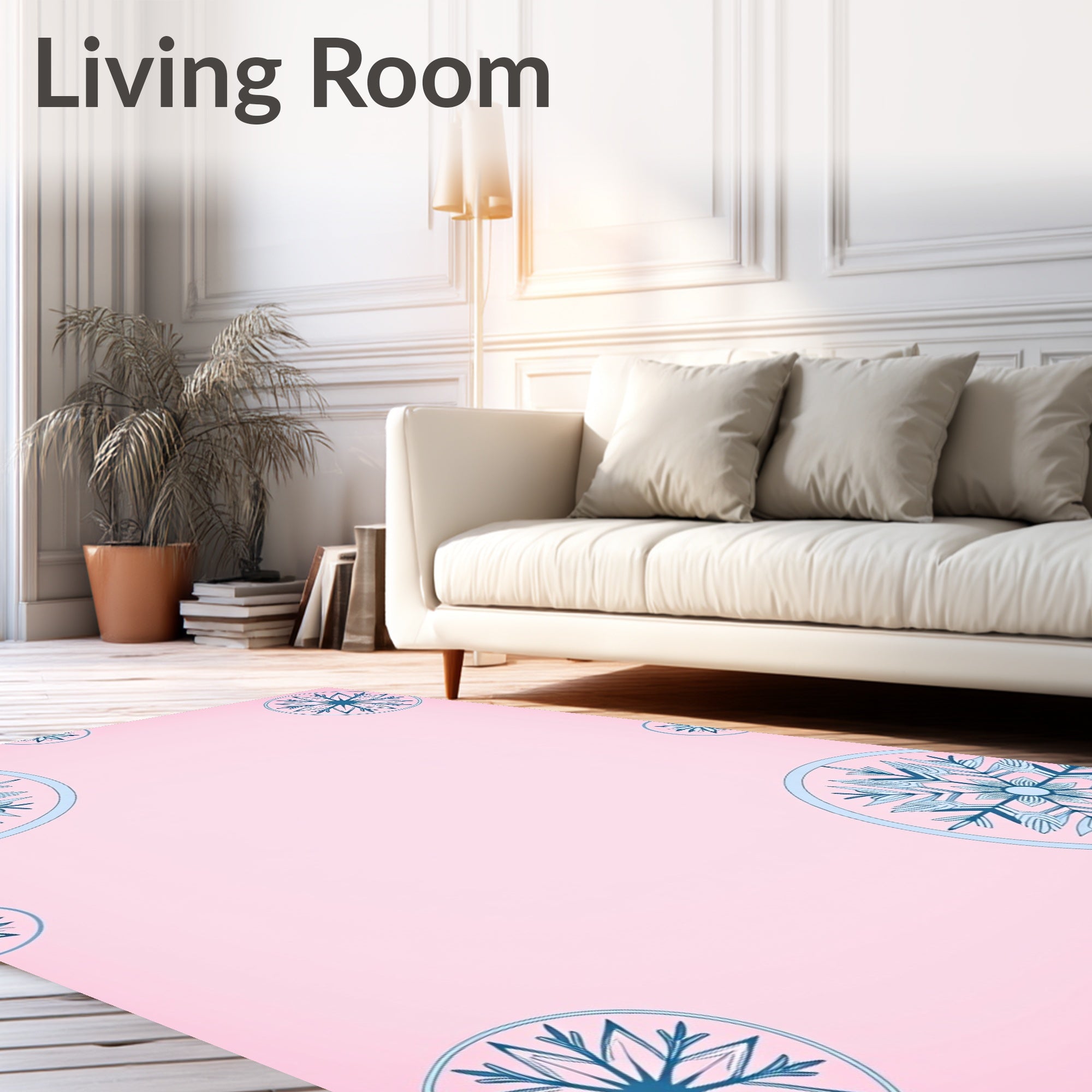 Soft Pink Snowflake Mandala Rug