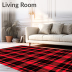 Classic Red Black Plaid Check Rug