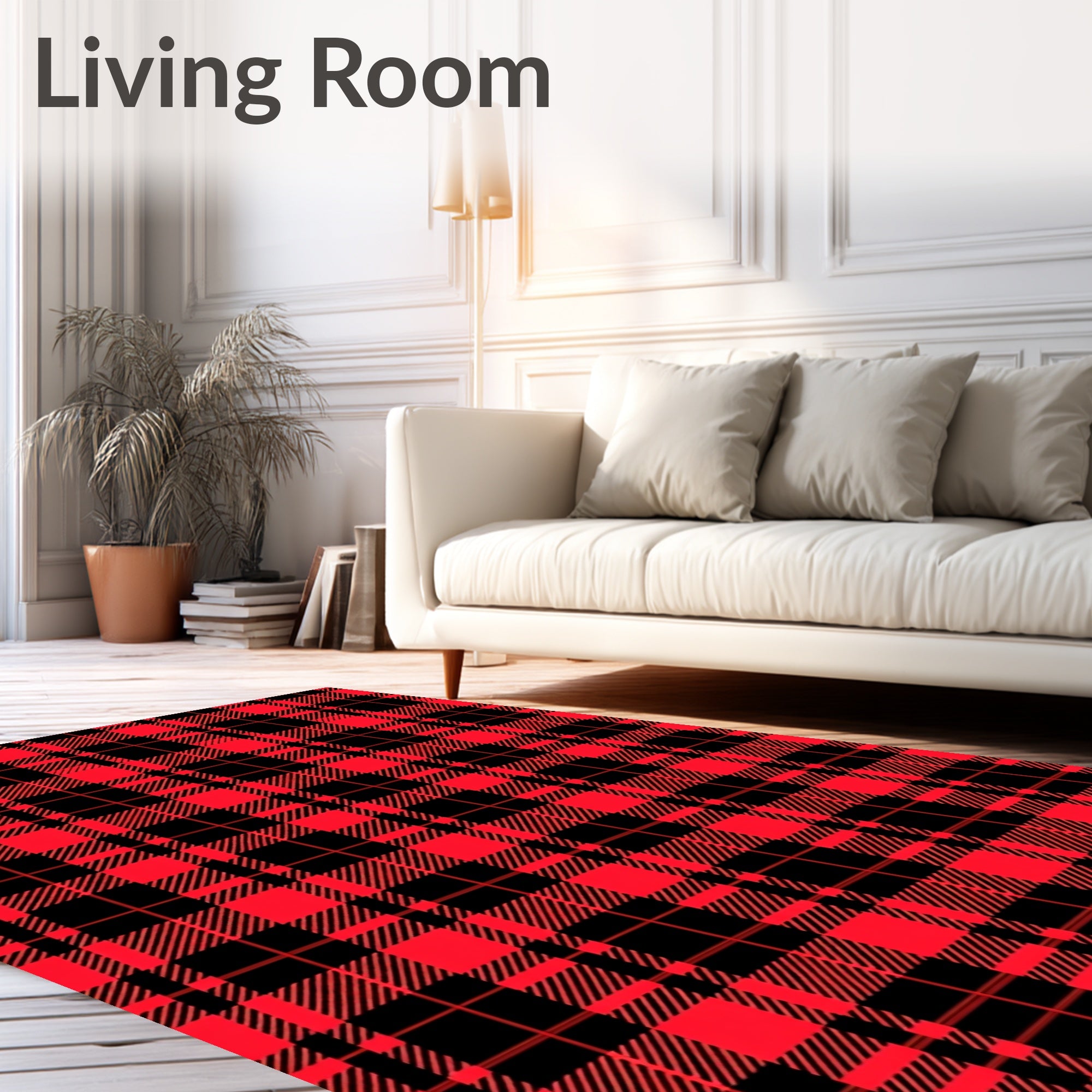 Classic Red Black Plaid Check Rug