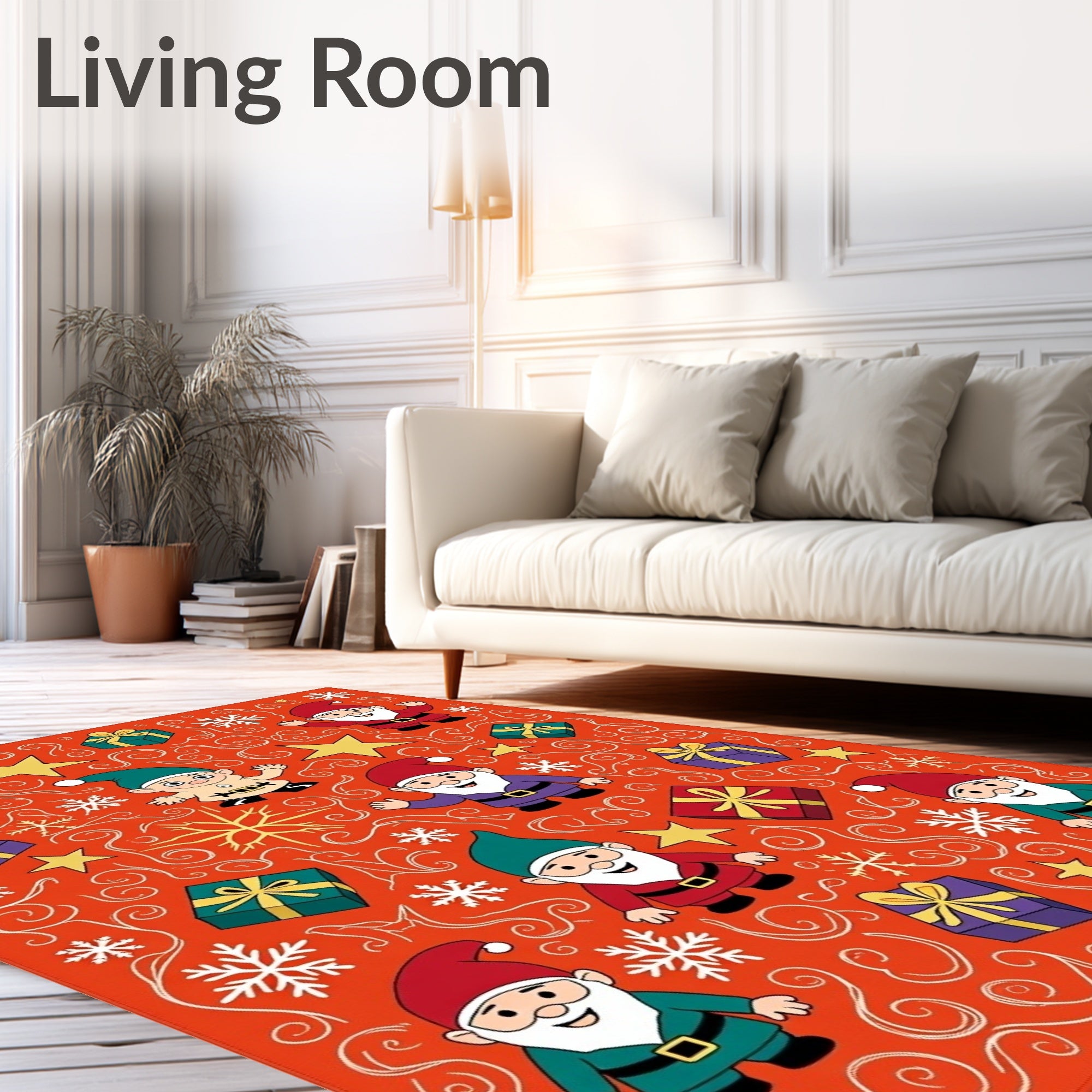 Festive Gnomes Gifts and Snowflakes Whimsy Rug