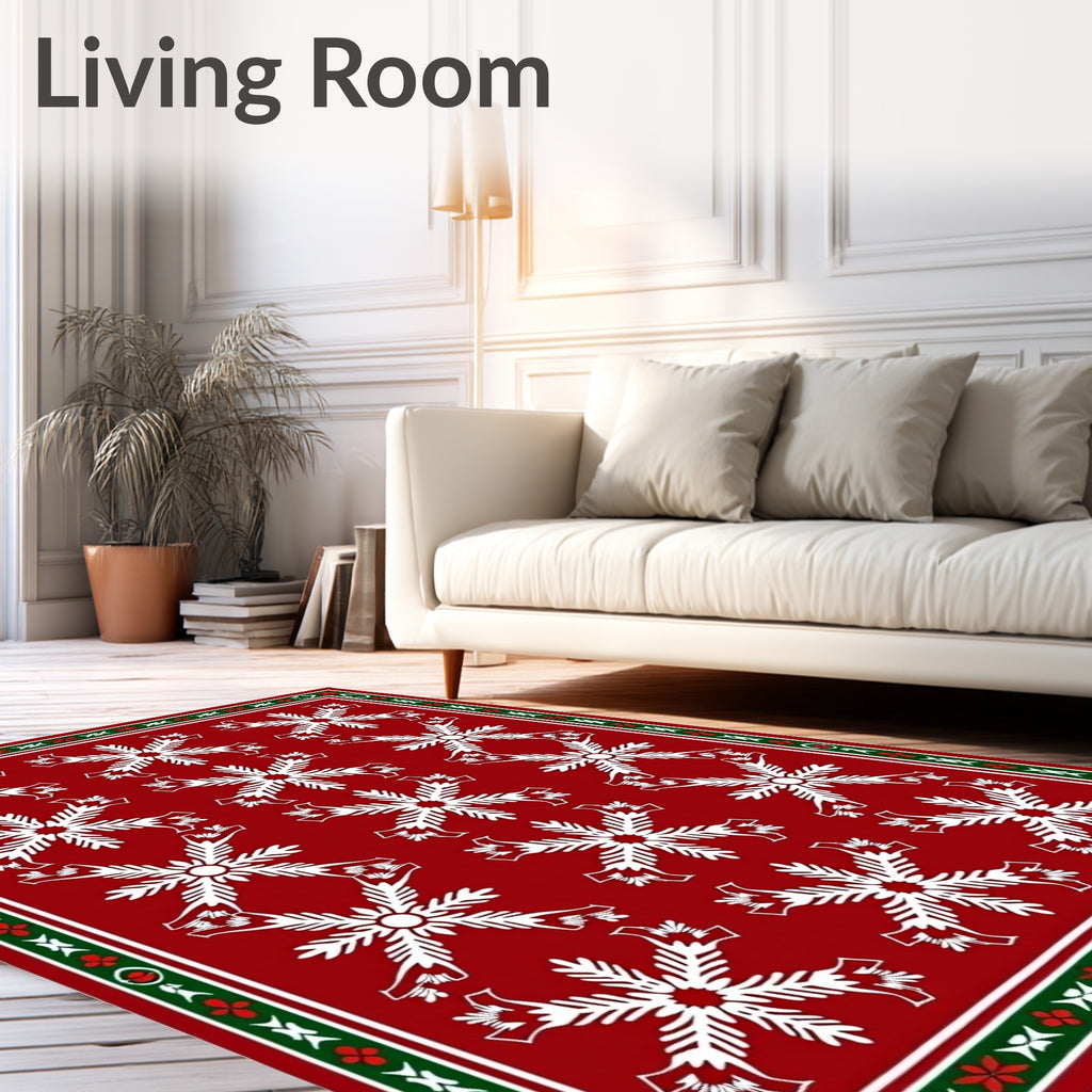 Red White Snowflake Medallion Rug