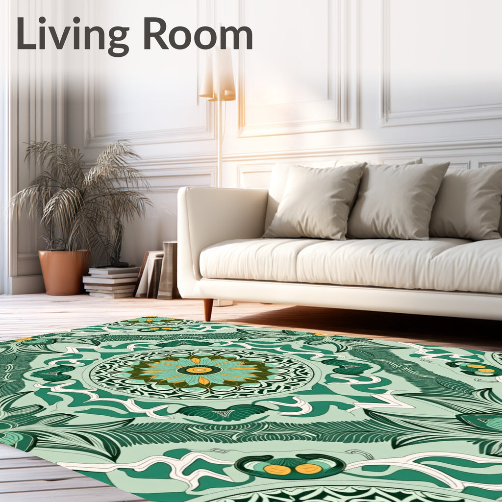 Emerald Teal Floral Radial Art Rug