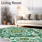 Emerald Teal Floral Radial Art Rug
