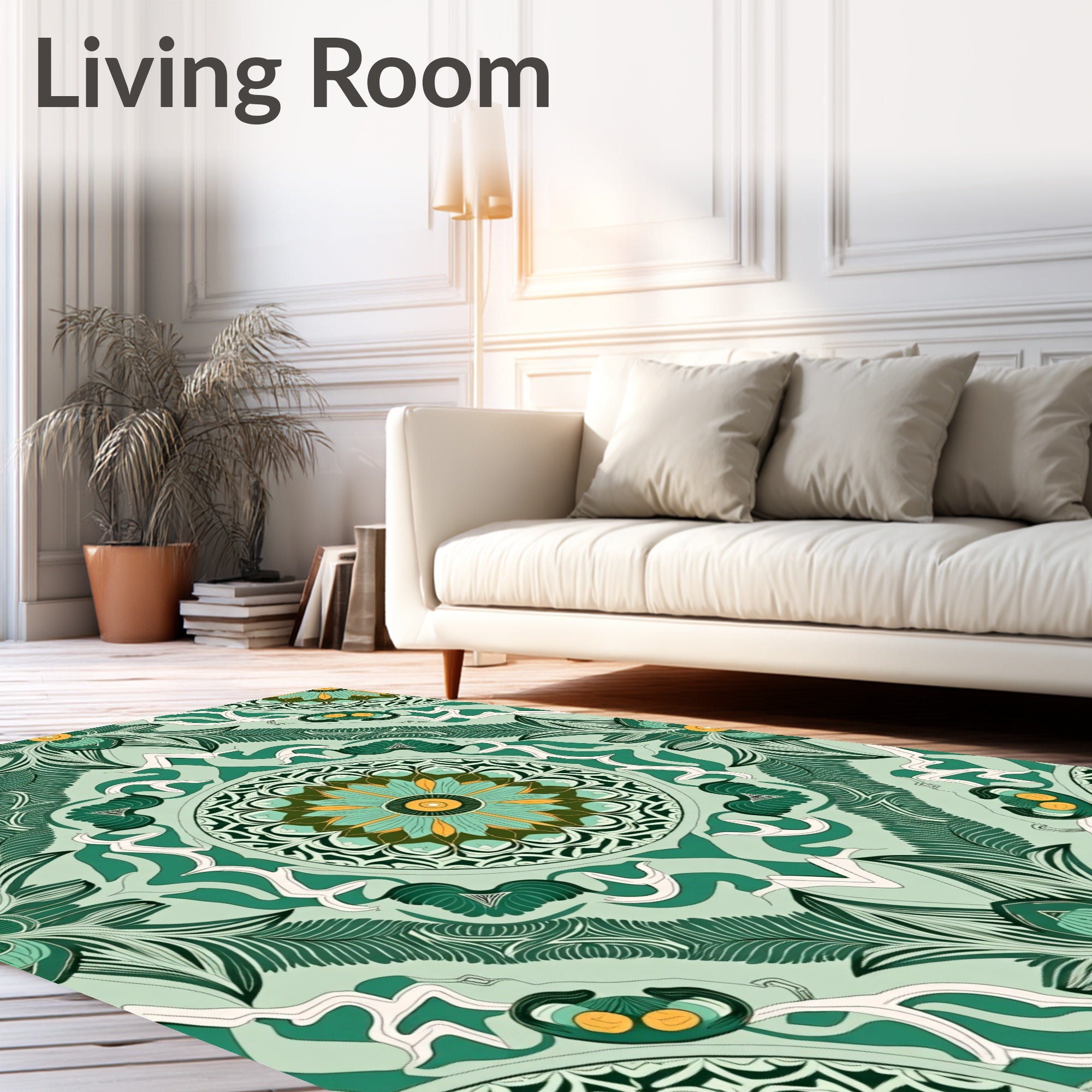Emerald Teal Floral Radial Art Rug