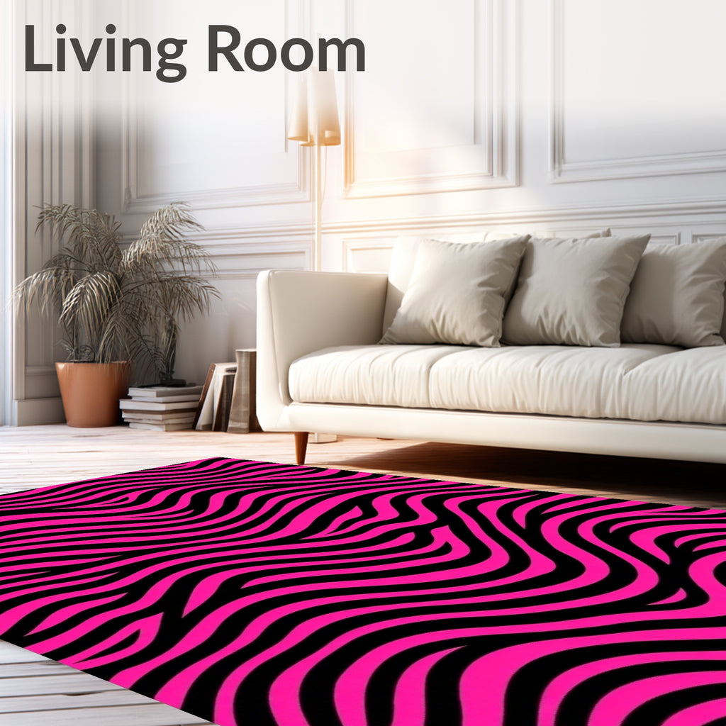 Vibrant Pink Zebra Stripe Waves Rug