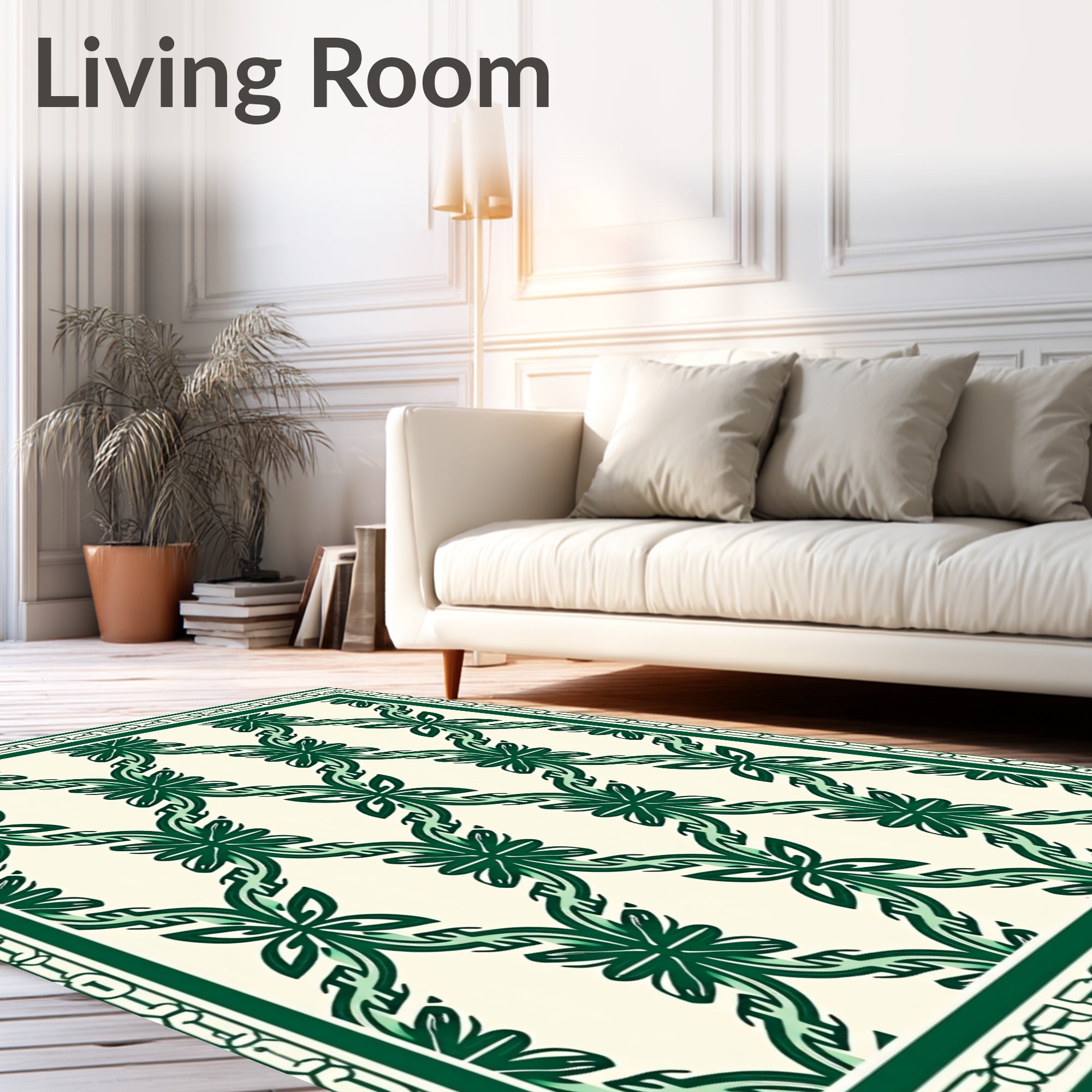 Emerald Green Interlocking Leaf Lattice Rug